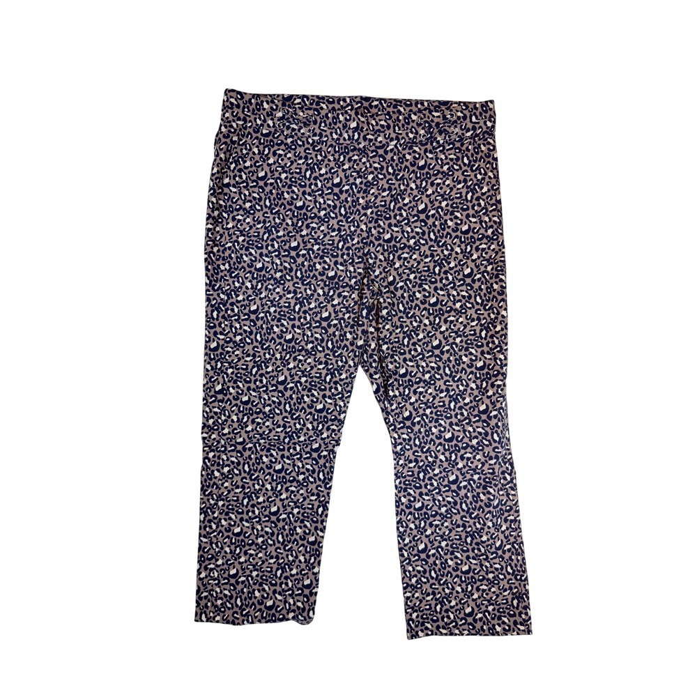 Rafaella Women Leopard Print Pull On Stretch Pants Size 12 Navy Beige